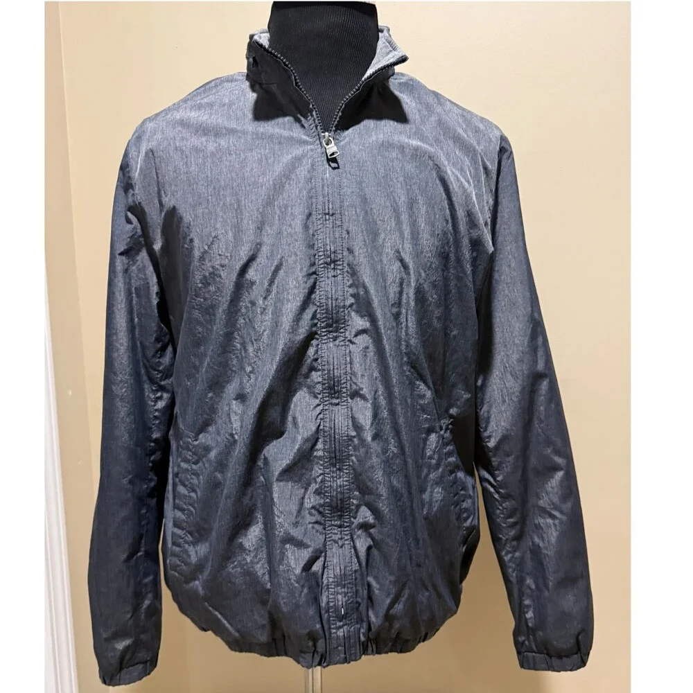 Banana Republic Mens M Packable Windbreaker Jacket Hidden Hood Full Zip Gray